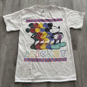 Disney Parks Mickey Mouse Shirt Mens Small White Graphic Tee Retro Multicolor